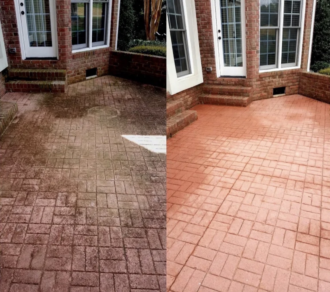 Before and after concrete pressure washing